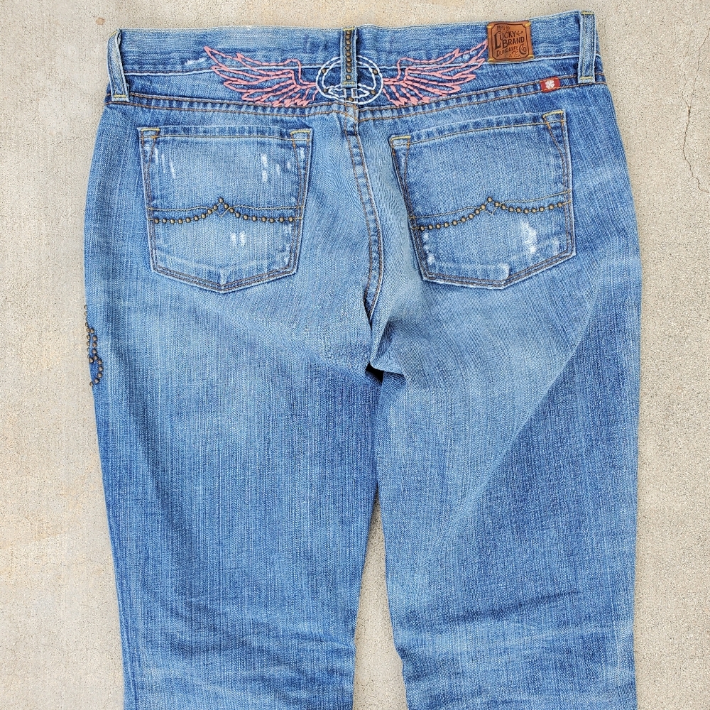 SUPER RARE Lucky Brand Embroidered Legend Zoe Straight  SZ 6/28 EUC Wings Peace